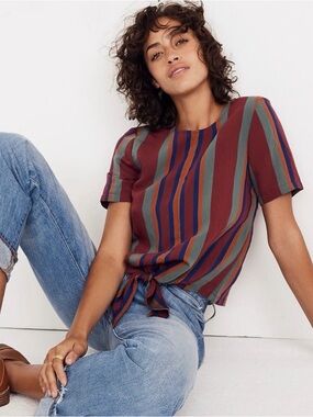 Madewell Button Back Tie Tee in Rosalinda Stripe